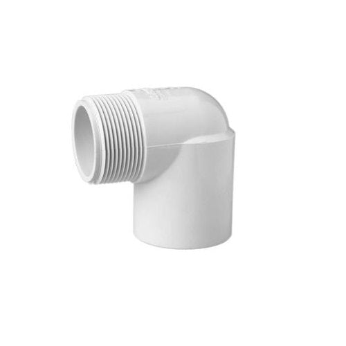 1.5" Slip x MPT PVC 90 Elbow, White