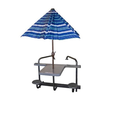 Global Pool Products 2 Seat Table With Gray Top and Matching Umbrella