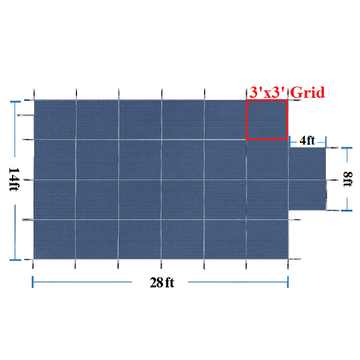 Safety Cover For Rectangular 14'x28' Pool With Central Steps, 3x3 Grid