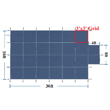 Safety Cover For Rectangular 16'x36' Pool With Central Steps, 3x3 Grid