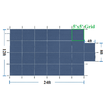 Safety Cover For Rectangular 12'x24' Pool With Central Steps, 5x5 Grid