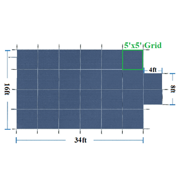 Safety Cover For Rectangular 16'x34' Pool With Central Steps, 5x5 Grid