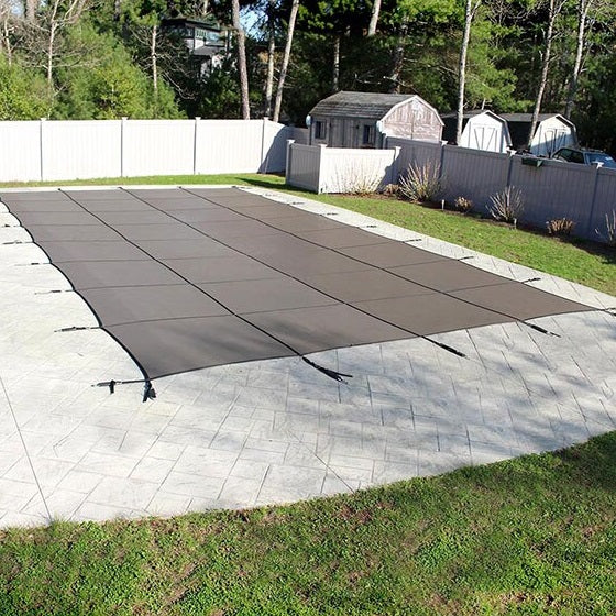 Safety Cover For Rectangular 16'x32' Pool, No Steps, 5x5 Grid, Tan